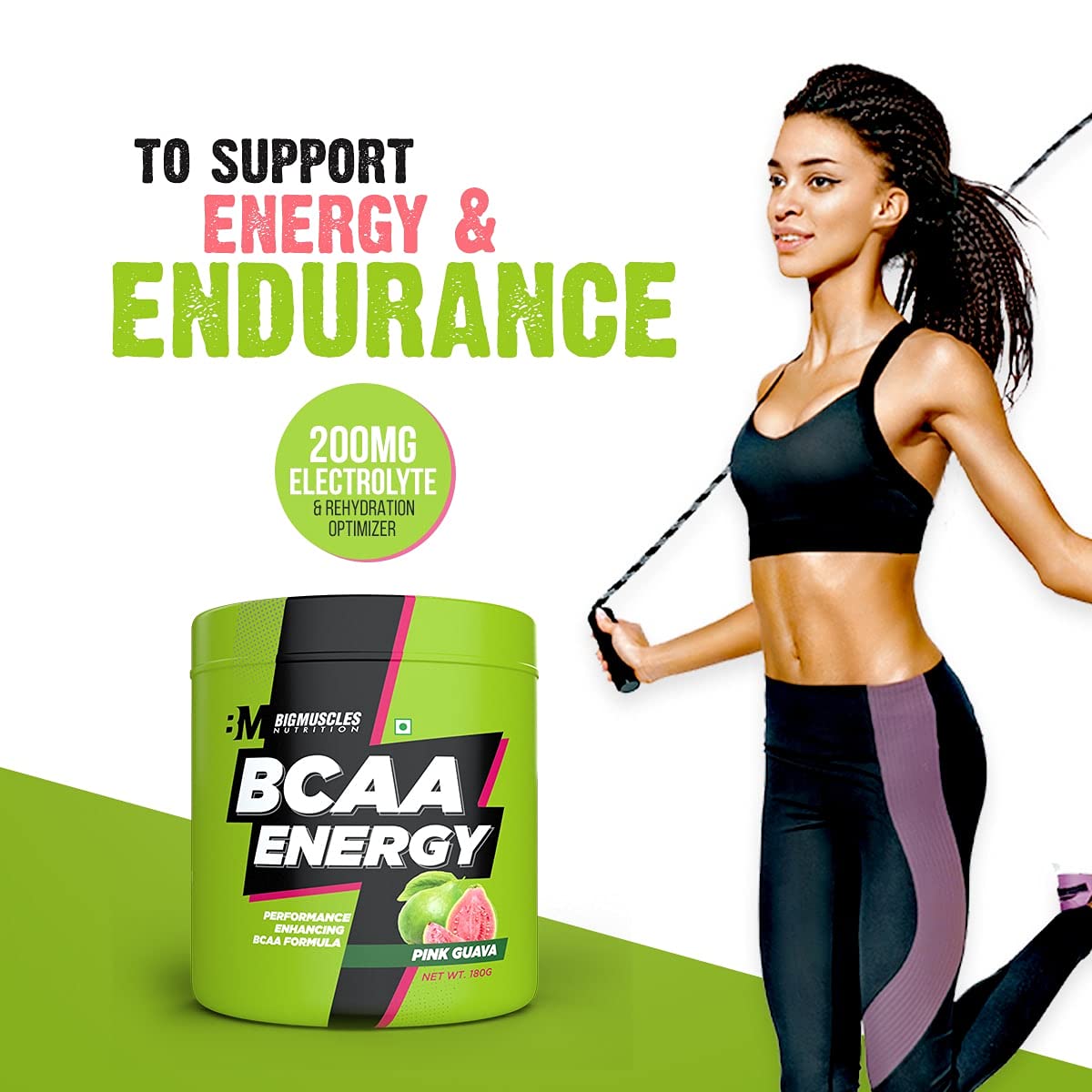 Big Muscles BCAA Energy (180 g | 0.39 lb, 30 Servings, Green Apple Flavour)