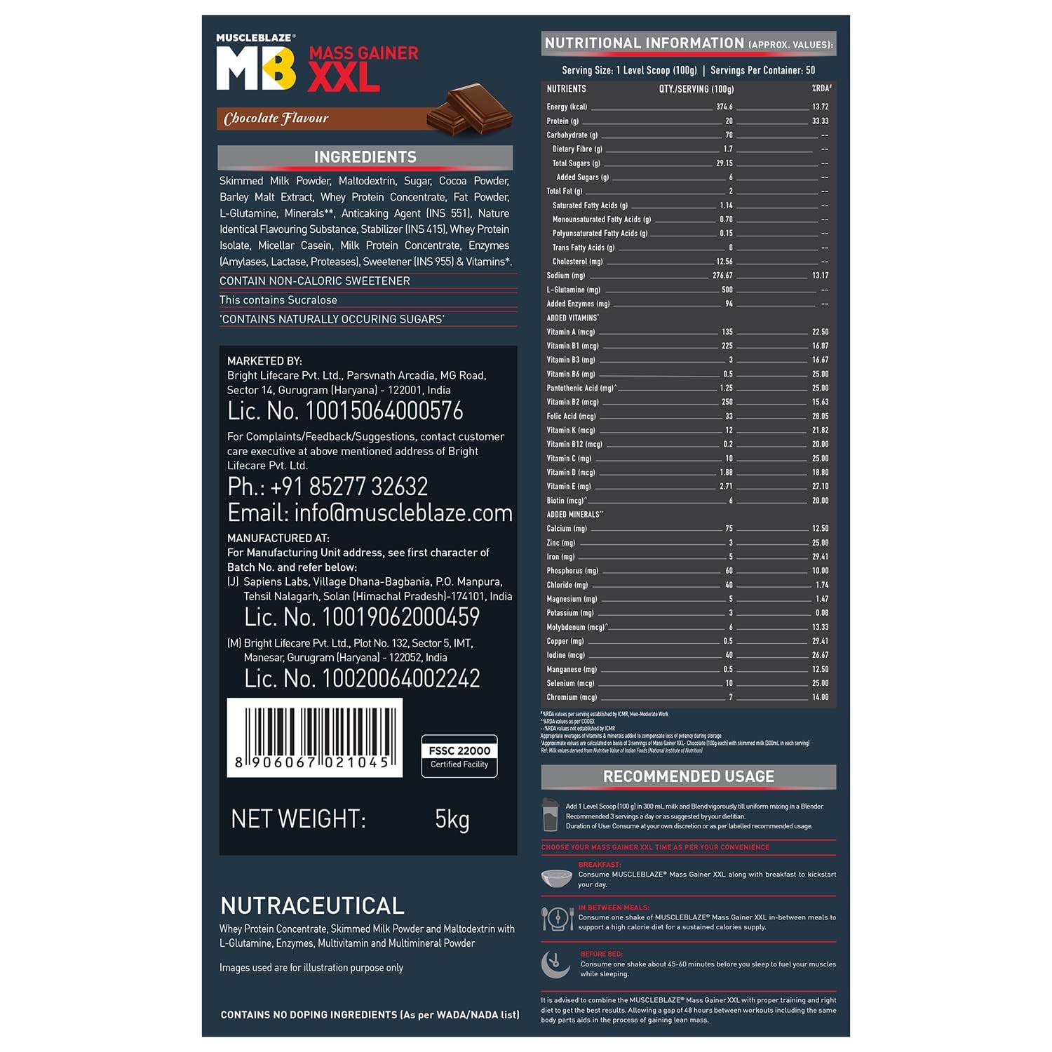 MB MuscleBlaze Mass Gainer XXL (5 kg | 11 lb, 50 Servings)