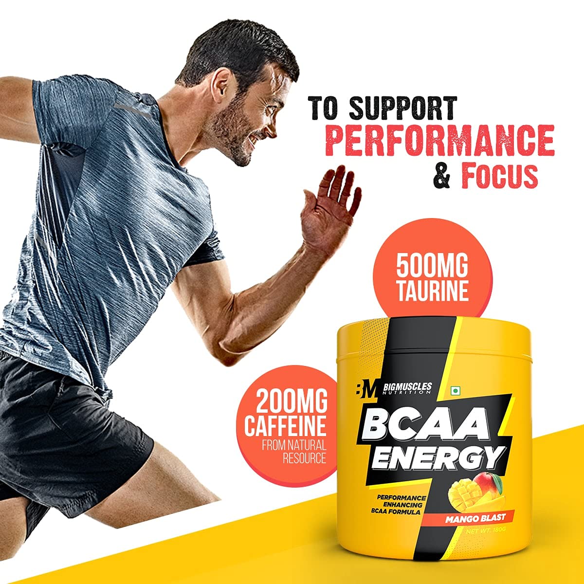 Big Muscles BCAA Energy (180 g | 0.39 lb, 30 Servings, Green Apple Flavour)